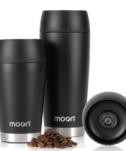 Moon 360° Thermobecher - Doppelwandiger Edelstahl, 300ml, BPA-frei, 100% dicht, 360°-Trinköffnung, SchwarzClimatePartner