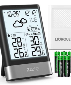 LIORQUE Wetterstation Funk mit Außensensor Thermometer Hygrometer Wettervorhersage Digital DCF-Funkuhr Batteriebetrieben