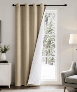EMEMA Thermovorhang Blickdichte Samt Vorhänge - Doppellagig für Kälteschutz und Winterwärme 1 Stück 180x250cm Beige