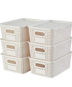 Mangata Premium 6er-Set Aufbewahrungsboxen mit Bambusdeckel - Ideal für Büroorganisation & Kleiderschrankaufbewahrung (W