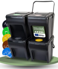 Novaliv Mülltrennsystem Set - 4x 25L Mülleimer Trennsystem - Ideal für Eco-Freundliche Haushalte - Recycling und Abfallt