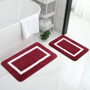 Homaxy Badezimmerteppich Set - rutschfest, weich, mikrofaserflauschig, 2-plseig, OEKO-TEX, Weinrot, 40x60cm+50x76cm