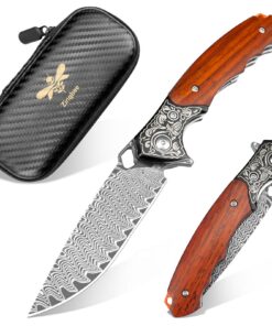 Hochwertige VG10 Damaststahlklinge Damast Taschenmesser - scharfe Schneide, Outdoor Messer für Männer & Sammler, EDC Kla