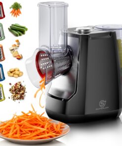 Elektrischer Gemüseschneider 5-in-1 mit 5 Austauschbaren Trommelklingen Ein-Klick-Bedienung für Obst Gemüse Käse Nüsse K