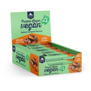 Multipower Vegan Protein Layer Salted Caramel Bar – Eiweißriegel für Fitnessluftsportler – 15 x 55g – veganes, kaloriena