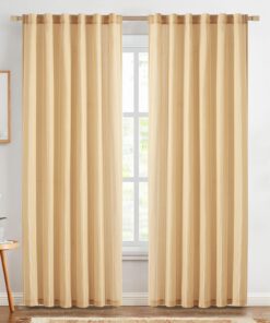 TOPICK Gelb Gardinen Wohnzimmer Schlafzimmer Küche - Halbtransparente Streifen Vorhänge 2er Set H 225 x B 140 cm Trendig
