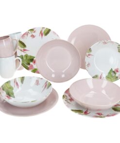 Mäser Ossia rosa Exotic Tearose Geschirrset für 4 Personen I 4 Tellereinzel, 330ml Schalen & 300ml Becher I tropisches D