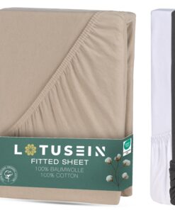 Lotusein Spannbettlaken Beige 180x200 cm - 100% Baumwolle Oeko Tex, Matratzenhöhe bis 30 cm, Jersey-Tuch, Beige 180 x 20