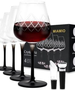 MIAMIO große Kristallweingläser 480 ml Set von Crystaluna - Edelstahlstiel, Weinstopper & Luftsprudler - HomeBar Favorit
