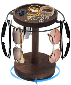 Qivine Brillenständer für Mehrere Brillen | Metallrahmen | Für Tisch Mit Holzsockel | 360° Drehbarer Sonnenbrillen Aufbe