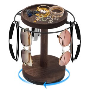 Qivine Brillenständer für Mehrere Brillen | Metallrahmen | Für Tisch Mit Holzsockel | 360° Drehbarer Sonnenbrillen Aufbe