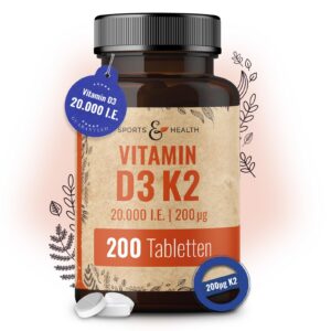 Vitamin D3 K2 Tabletten - 20000 IE + 200µg K2-Mk7 - Vegetarisch - Hochdosiert - Perfekt für die gesunde Mineralienabsorp