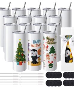 VEVOR 16er-Pack Gerade Sublimationsbecher für Wärmepresse & Wärmeübertragung - Edelstahl-Doppelwandbecher mit Deckel, St