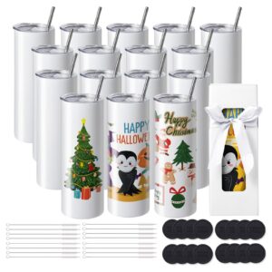 VEVOR 16er-Pack Gerade Sublimationsbecher für Wärmepresse & Wärmeübertragung - Edelstahl-Doppelwandbecher mit Deckel, St