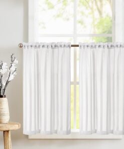 TOPICK Weißer Küchenvorhang H 115 x B 90 cm 2er Set OGKO-TEX
