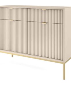 Selsey Vellore Sideboard - 2-türig, 2 Schubladen, Beige, geriffelte Fronten, goldener Metallrahmen, 104 cm