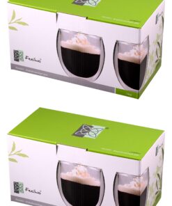 Feelino Doppelwandige Latte Macchiato Gläser – 4er-Set für Kaffee, Tee & Cappuccino, Thermo-Glas Tassen, Handgemacht, 40