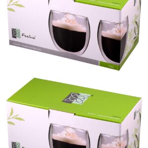 Feelino Doppelwandige Latte Macchiato Gläser – 4er-Set für Kaffee, Tee & Cappuccino, Thermo-Glas Tassen, Handgemacht, 40