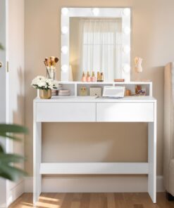 VASAGLE Kailyn Kollektion - Schminktisch mit LED-Beleuchtung, weiße Schminkstation für Damen, ideal für Make-up-Vorberei