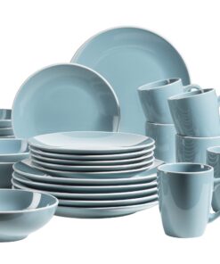 MÄSER 931770 Serie Elissa Türkis Modern Geschirrset für 6 Pers. mit Weißen Rand, 24-teilig, Steinzeug