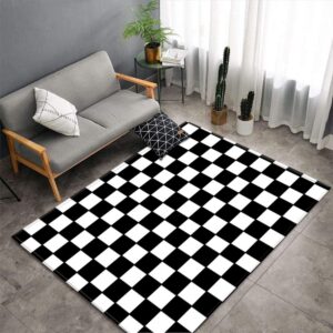 Chickwin Outdoor Teppich Wohnzimmer-Weiche Antirutschunterlage 3D Schachbrett Muster für Schlafzimmer (Schwarz,60x90cm)