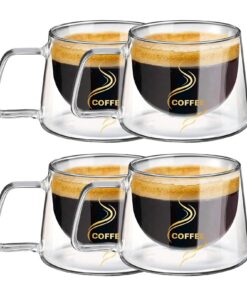 Prismoria Doppelwandige Kaffeegläser 200ml 4er Set, Isolierte Kaffeetassen für Hitzebeständigkeit und Isolation, Ideal f