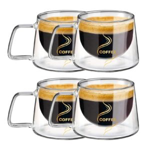 Prismoria Doppelwandige Kaffeegläser 200ml 4er Set, Isolierte Kaffeetassen für Hitzebeständigkeit und Isolation, Ideal f
