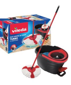 Vileda Easy Wring & Clean 3-teiliger Stiel 130cm Bodenwischer mit Schleuderwringer & Eimer Set | Turbo-Nachfüller 100% M