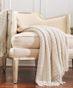 CREVENT Wohnkultur rustikale Decke für Couch und Bett weich warm gemütlich leicht (127,8 x 152,4 cm Beige/Elfenbein OEKO