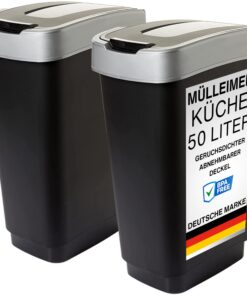 2friends Duo Müleimer - 100L Gesamt - Abfalltrennung Küche - Geruchsdicht mit Schwingdeckel - Schwarz/Silber - Made in E