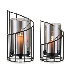 Candeldo 2er Set Windlicht Kerzenständer Outdoor und Indoor für Wohnzimmer und Garten Metall Deko Stumpenkerze Teelicht