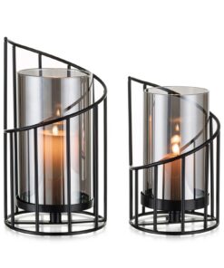 Candeldo 2er Set Windlicht Kerzenständer Outdoor und Indoor für Wohnzimmer und Garten Metall Deko Stumpenkerze Teelicht