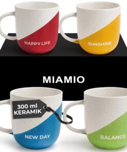 MIAMIO - Kaffeetassen Set für Mama und Papa/Geschenk Kaffeesachen mit Sprüchen (Mikrowellen- und Spülmaschinenfest)