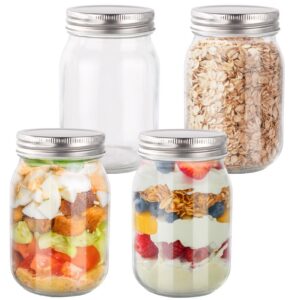 4stk. Overnight Hafergläser Mason Jar 500ml Einmachgläser Schraubdeckel für Mealprep und Eingelegtes