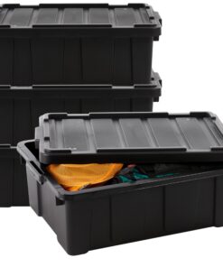 Iris Ohyama Heavy Duty Organisation_boxes, robust und stapelbar, für garage und regale, ddskt-430, 4er_set, 43l, rot