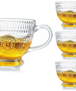 Große Porzellan Kaffeetasse glas, 400ml Cappuccino Tasse, Saftbecher mit Henkel (4, Transparent)