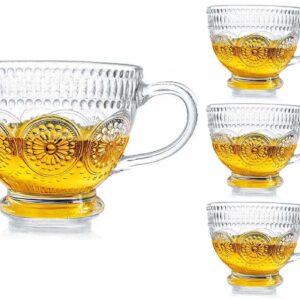 Große Porzellan Kaffeetasse glas, 400ml Cappuccino Tasse, Saftbecher mit Henkel (4, Transparent)