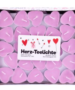 Pajoma® Teelichte "Love" (50er Pack), 3-Stunden-Brenndauer, Herzform (Rosa)