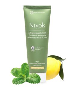 Niyok Bio Kokosöl Zahncreme Pfefferminze & Zitrone - Fluoridfreie Vegan Zahnpasta für weiße Zähne 75ml
