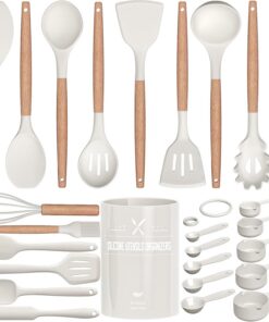 Küchenhelfer Set, 26 Stück Silikon Kochutensilien, hitzebeständiger Antihaft Kochset, mit Tongs, Whisk und Spatula | Kü