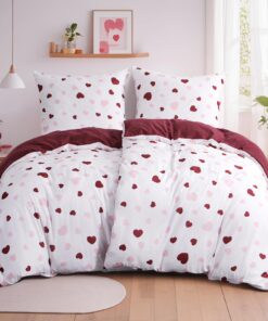 Aisbo Herzkostenrot Mikrofaser Bettwäsche 135x200 Herzen Rosa Rot MusterReusable, Bügelfrei Weich