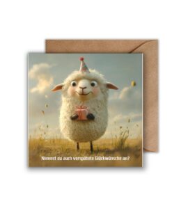 WBdesignz Geburtstag Karte mit Umschlag - Süße Schaf mit Happy Birthday Geschenk für Verspätete Glückwünsche (125 x 125