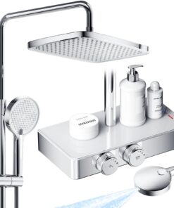 JONKEAN Duschsystem mit Thermostat für Luxusduschen im Bad | JONKEAN Duscharmatur Komplettset mit Regendusche und Glasa