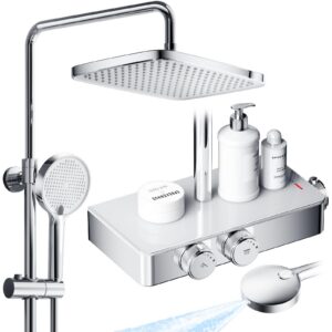 JONKEAN Duschsystem mit Thermostat für Luxusduschen im Bad | JONKEAN Duscharmatur Komplettset mit Regendusche und Glasa