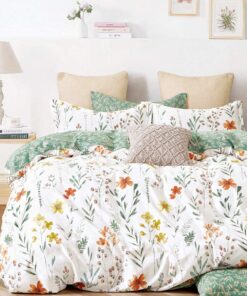 Lanqinglv Allergiker Bettwäsche Grüne Blätter Blumen 135x200 cm Soft Microfaser Reißverschluss Kissenbezug OEKO-TEX