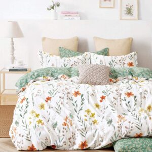 Lanqinglv Oeko-Tex-stdcall 100 Grün Bunt Blätter Blumen Wende Bettwäsche Set 200x220cm Microfaser Reißverschluss Kissenb