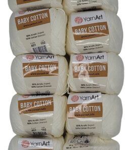 50g Strickwolle YarnArt Baby Cotton 50% Baumwolle für Einfarbig Stricken (Creme 401) | 10 Stück 50g YarnArt Baby Cotton