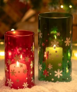 Glasseam Windlicht Weihnachten 2er Set Rot Grün Glas Kerzengläser Tischdeko Geschenk