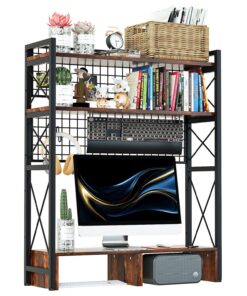 Bücherregal für Schreibtisch 3-Etagen Verstellbar Schreibtischorganizer Holz und Metall Heimdekoration für Zuhause