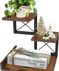 Schreibtisch Regal Organizer Holz, 3 Tier Storage Shelf Riser für Office Decor und Schreibtischaccessoires, Rustic Brown